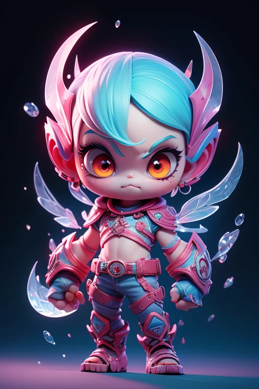 Create a monster image, a small, big-headed, baby monster.. The body is transparent and can be seen through. The image is sharp and detailed., with beautiful colors.. With arms, leg, eyes, mouth, พื้นหลังสีlegว