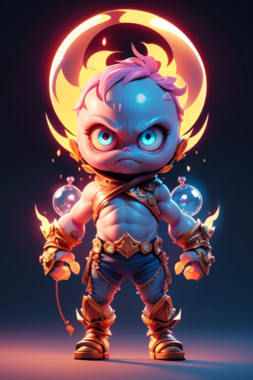 Create a monster image, a small, big-headed, baby monster.. The body is transparent and can be seen through. The image is sharp and detailed., with beautiful colors.. With arms, leg, eyes, mouth, พื้นหลังสีlegว