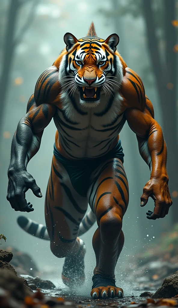 Angry muscles shark + tiger futuristic hybrid
