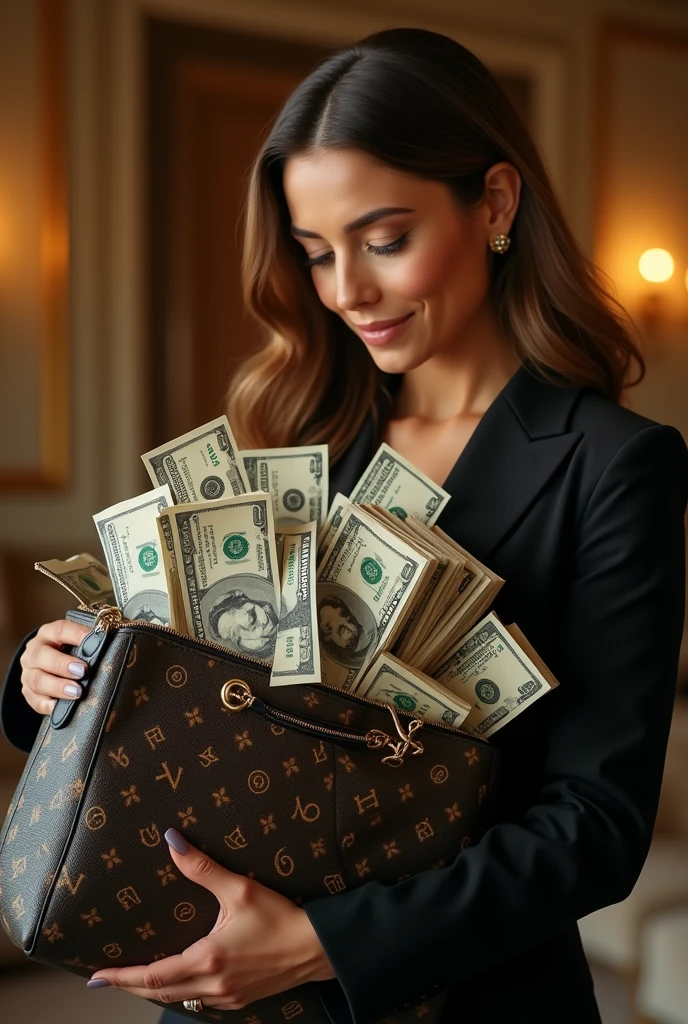 A lady's bag full of money 