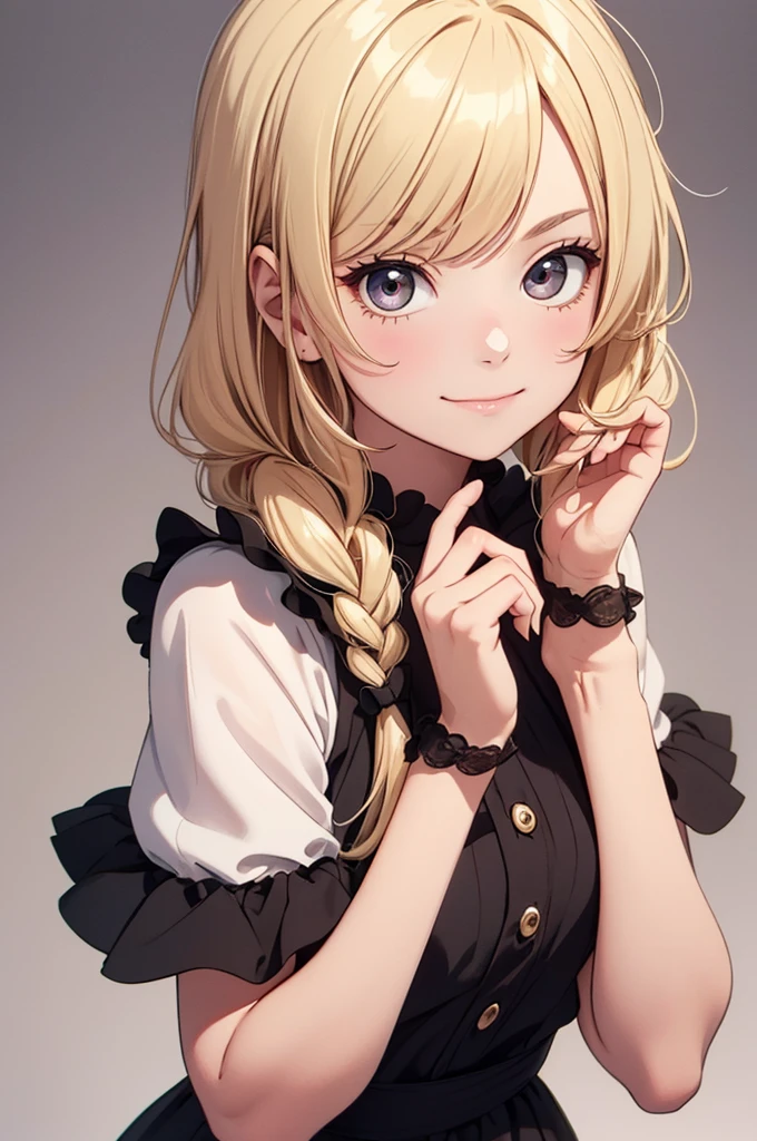 Create an image of a child version of a female Sanji, depicted as a cute model. She has big, perfect eyes, with the most detailed eyes, capturing an innocent and playful expression. Her hair is blonde and soft, styled in a cute, tidy way with perfect strands, every strand in perfect detail. She is dressed in an adorable outfit, with a mix of pastel colors and gentle fabrics, giving her a sweet and charming look. Her pose is innocent yet confident, with a slight smile on her face. The background is light and whimsical, complementing her youthful energy. The image is in 8k quality, with perfect details, the highest quality—best image ever, perfect image.