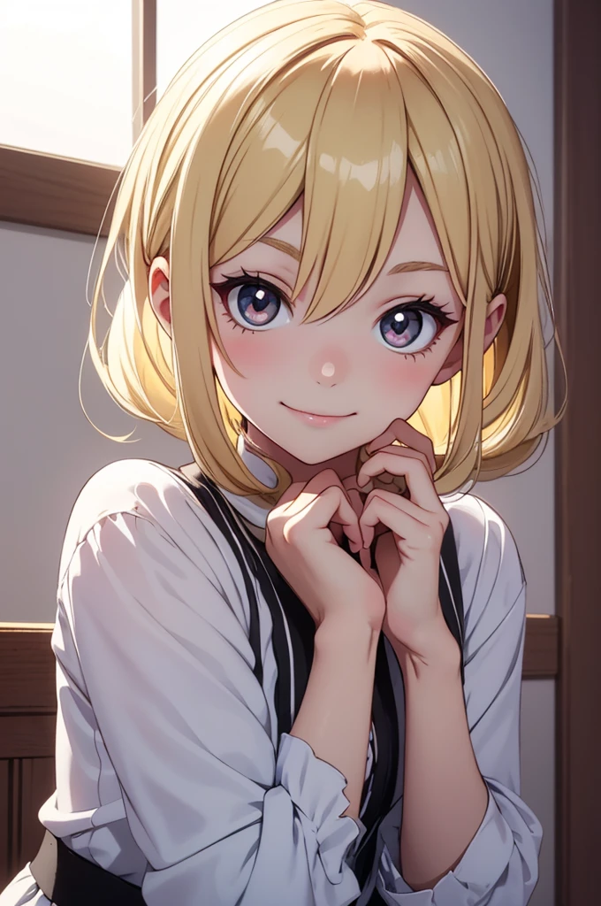 masterpiece, Highest quality, 1 girl, Beautiful face in every detail, short hair, Wavy Hair, Twin tails, Blonde, French Braid, Embarrassing, (Sweat), , matanozoki, Forward bending, Standing, [From behind, upside down, smile, panties