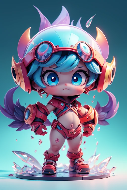 Create a monster image, a small, big-headed, baby monster.. The body is transparent and can be seen through. The image is sharp and detailed., with beautiful colors.. With arms, leg, eyes, mouth, พื้นหลังสีlegว