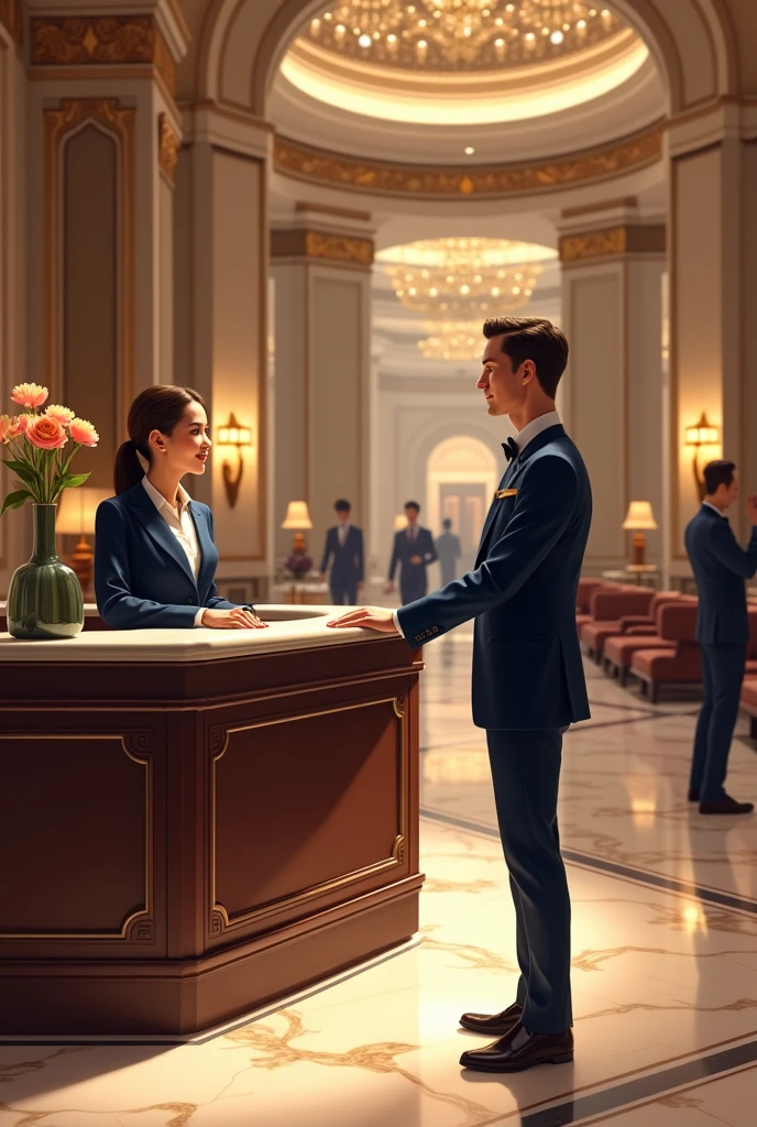 illustrate a suit working in a 5 star hotel