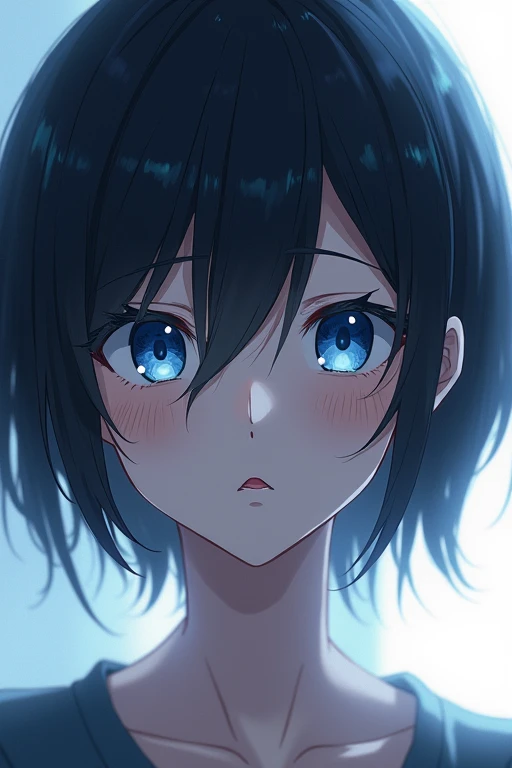 One person,Black Hair, blue eyes, Open your mouth a little, anime,