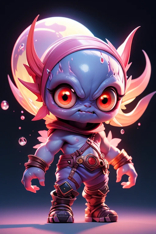 Create a monster image, a small, big-headed, baby monster.. The body is transparent and can be seen through. The image is sharp and detailed., with beautiful colors.. With arms, leg, eyes, mouth, พื้นหลังสีlegว