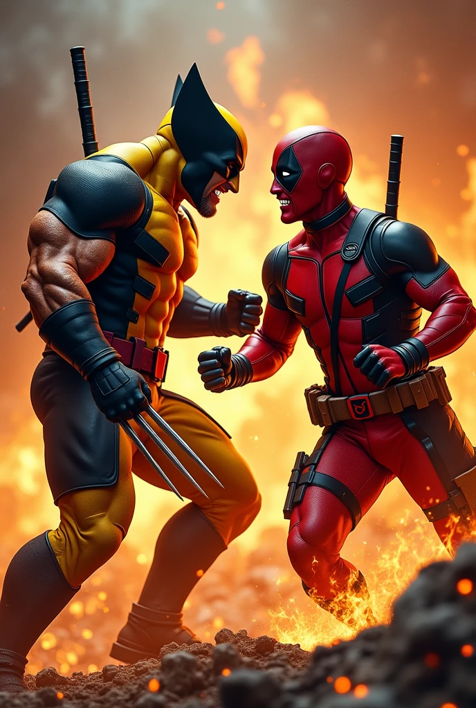 Wolverine facing deadfool flame background
