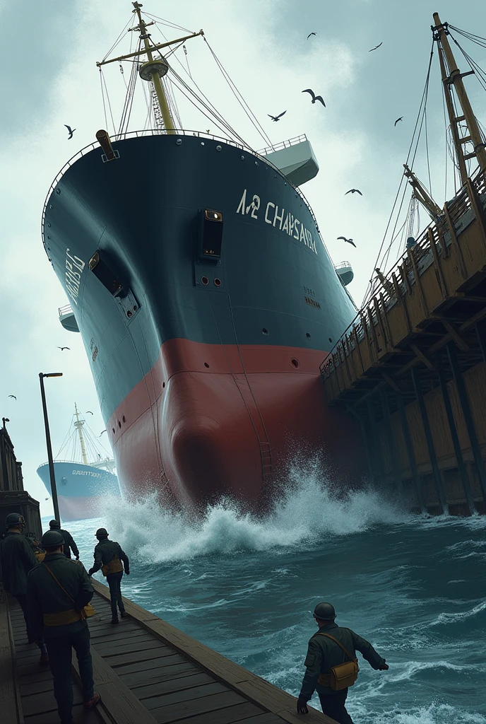 Illustration of an accident where a ship hit a pier