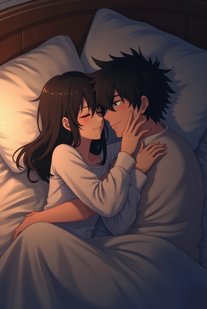 Osamu miya and rintarō suna from haikyuu in casual clothes cuddling in bed
