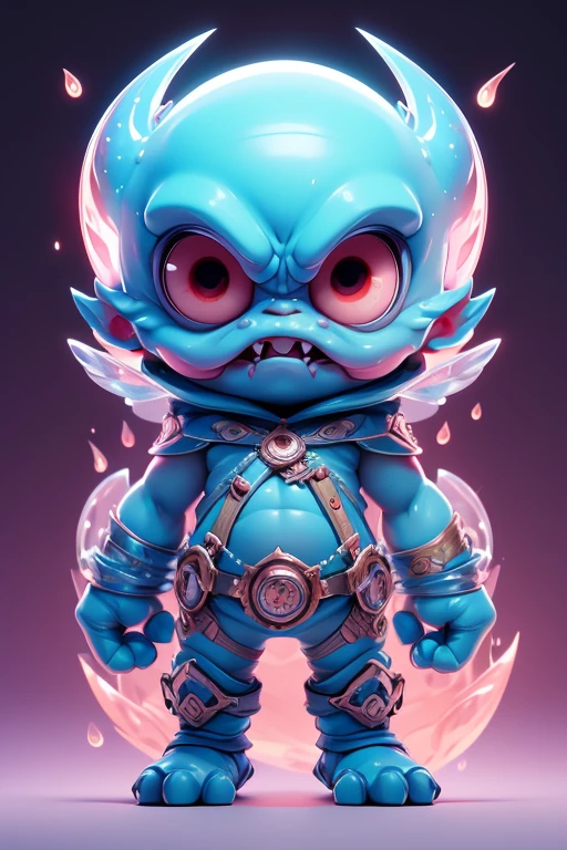 Create a monster image, a small, big-headed, baby monster.. The body is transparent and can be seen through. The image is sharp and detailed., with beautiful colors.. With arms, leg, eyes, mouth, พื้นหลังสีlegว