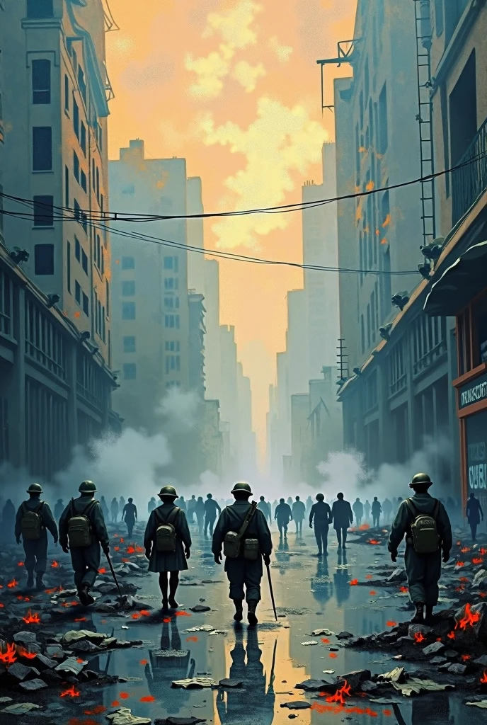 The Third World War breaks out. Draw the picture in the style of Claude Monet.