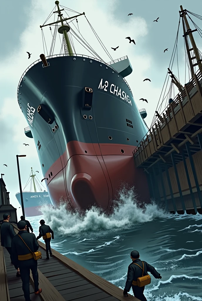 Illustration of an accident where a ship hit a pier
