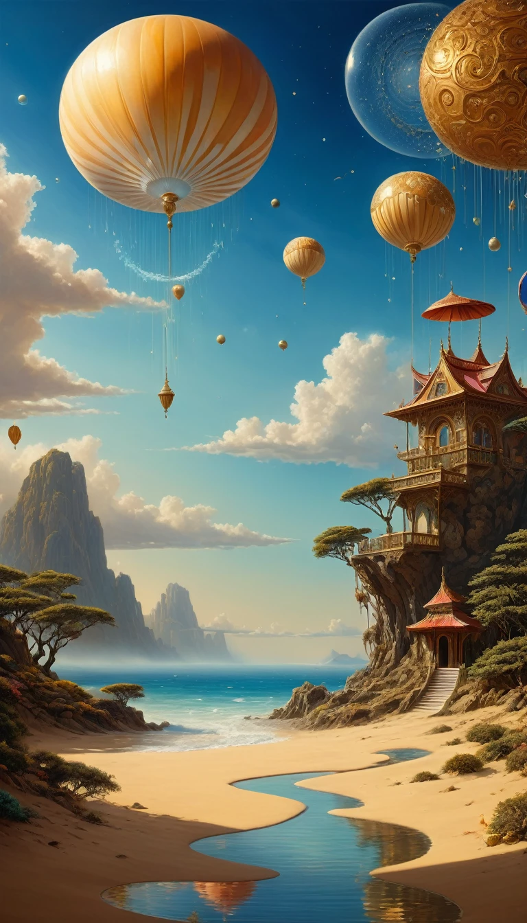 (Highest quality,4K,8k,High resolution,masterpiece:1.2),Very detailed,(Realistic,photoRealistic,photo-Realistic:1.37), Digital art by Irina Kapi, Surrealism, The Sands of Time, splash, pattern, Floating objects, celebrated, Robert Bissell, by Christopher Balaskas, Keith Mallet, Wassily Kandinsky, acrylic painting,  Dreamy atmosphere, Intricate details, Attractive composition,  Heavenly beauty, Mystical elements, Whimsical landscapes, Otherworldly creatures, Exquisite brushwork, Surreal Landscape, Fantastic image