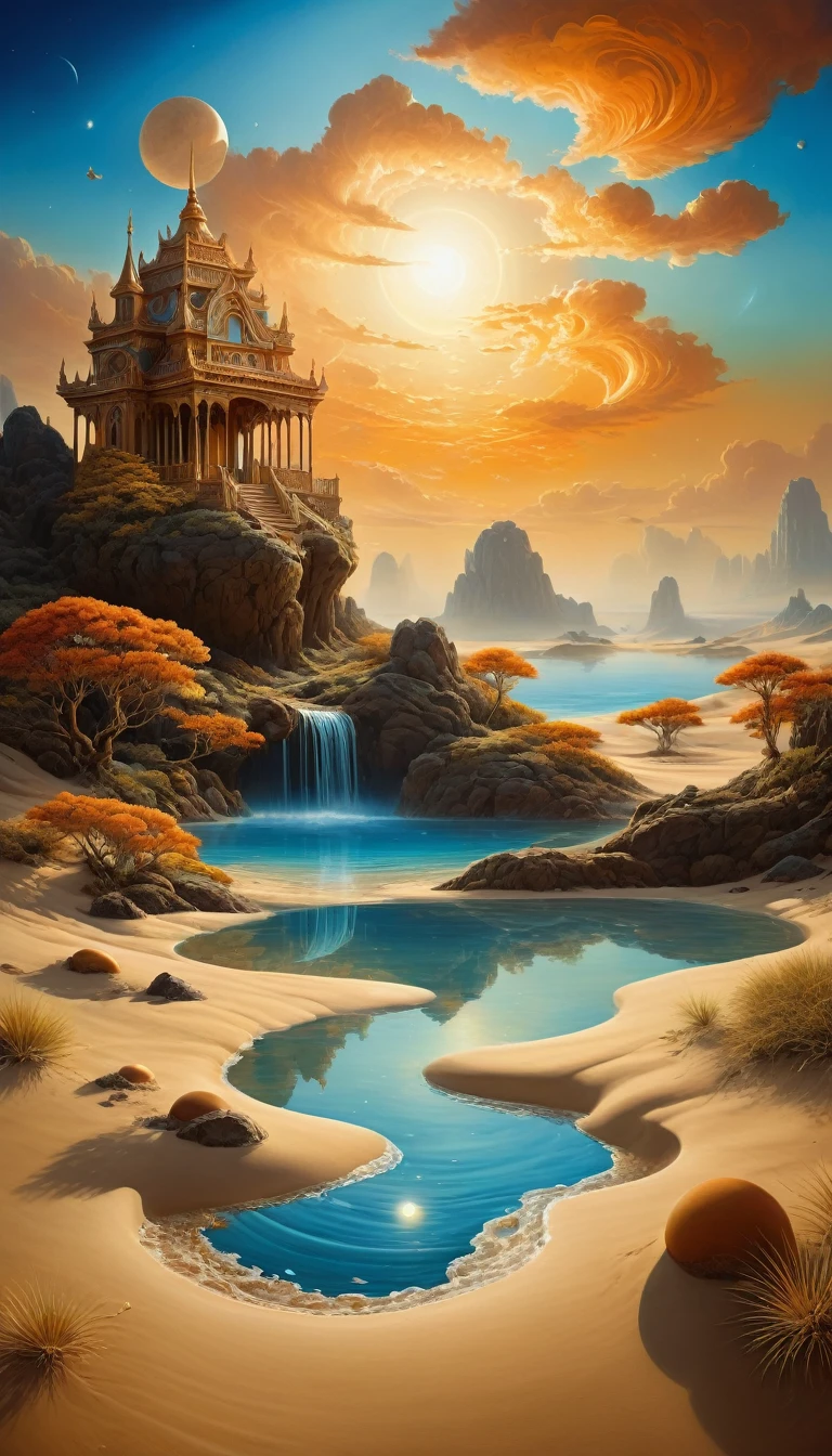 (Highest quality,4K,8k,High resolution,masterpiece:1.2),Very detailed,(Realistic,photoRealistic,photo-Realistic:1.37), Digital art by Irina Kapi, Surrealism, The Sands of Time, splash, pattern, Floating objects, celebrated, Robert Bissell, by Christopher Balaskas, Keith Mallet, Wassily Kandinsky, acrylic painting, Dreamy atmosphere, Intricate details, Attractive composition, Heavenly beauty, Mystical elements, Whimsical landscapes, Otherworldly creatures, Exquisite brushwork, Surreal Landscape, Fantastic image