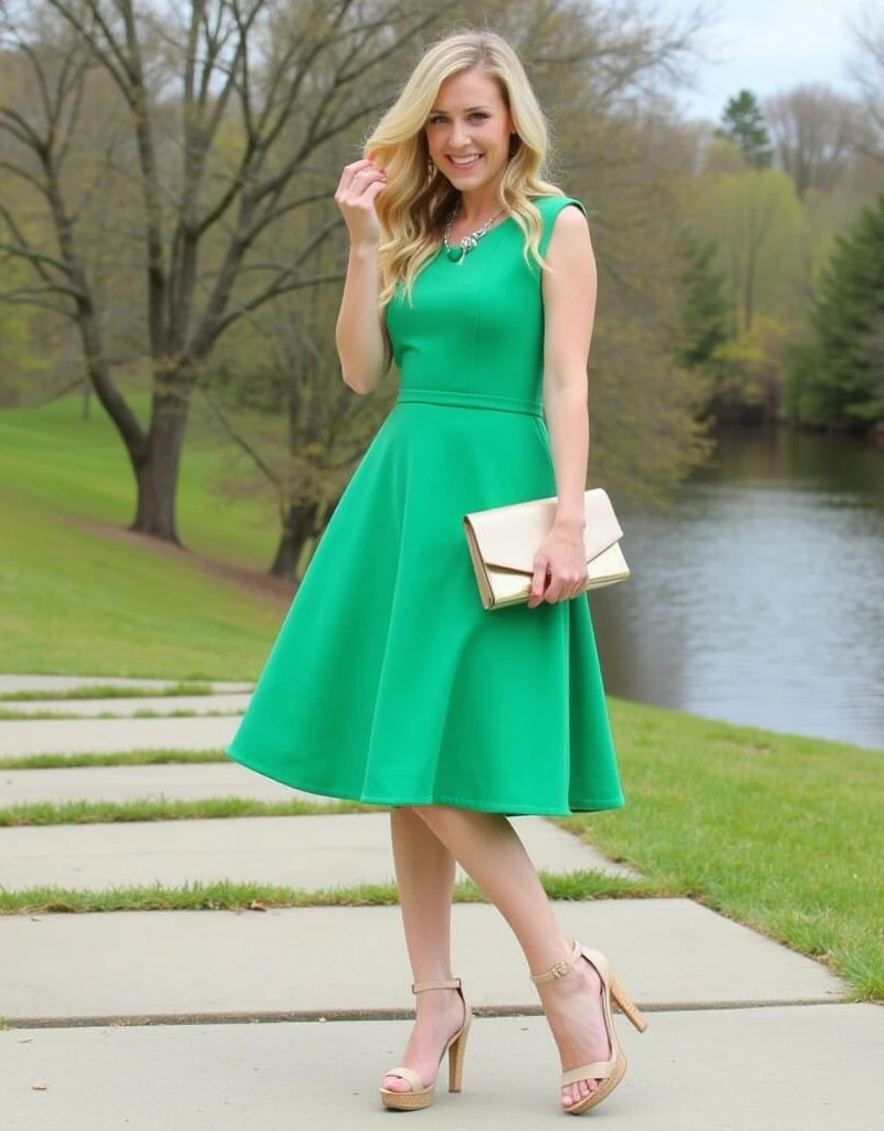 What color shoes go with a green dress?