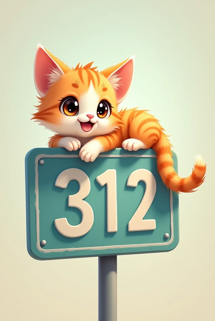 A super cute kitten lying on a sign that says 312