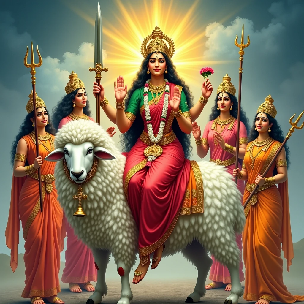 શ્રી ગેલ માતાજી એક મોટા ચિંગડા વાળા સફેદ રંગ નાં ઘેટાં પર બેઠા હોય છે અને શ્રી ગેલ માતાજી નાં હાથે આશીર્વાદ આપતા હોય છે અને બીજા હાથે માં તલવાર,ત્રીશુલય,ચક્ર, હોય છે અને શ્રી ગેલ માતાજી એ લાલ રંગ ની સાડી પહેરી હોય છે અને તેનું બ્લાઉઝ લીલા રંગનું હોય છે શ્રી ગેલ માતાજી ની બાજુ ૬ બહેનો સાથે ઉભા હોય છે અને ૬ બહેનો નાં હાથ માં ત્રીશુલ હોય છે અને શ્રી ગેલ માતાજી નાં ગળામાં ફુલો નો હાર હોય છે અને ઘેટાં નાં ગળામાં ધંટડી હોય છે અને શ્રી ગેલ માતાજી સાથે મળીને સાત બહેનો હોય છે