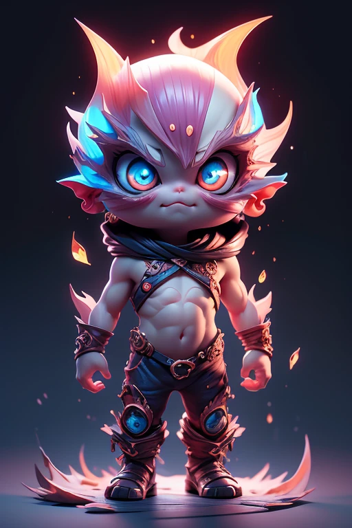 Create a monster image, a small, big-headed, monster.. The body is transparent and can be seen through. The image is sharp and detailed., with beautiful colors.. With arms, leg, eyes, mouth, พื้นหลังสีlegว