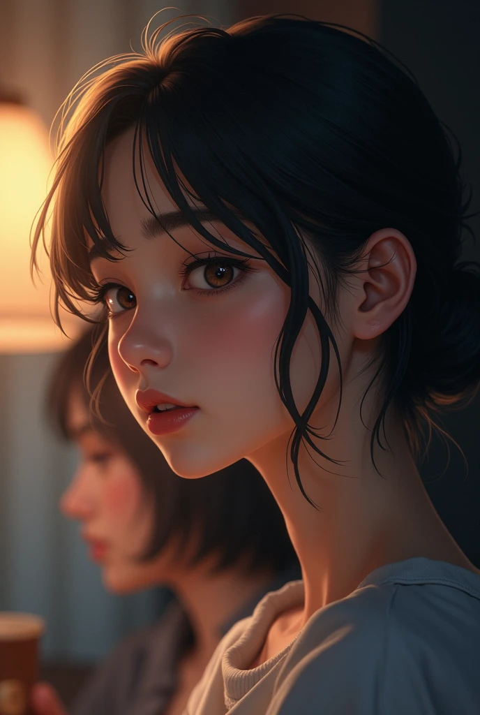 A girl who is secretly in love with her friend , Eyes shine、Admiring a girl who is in love with her friend