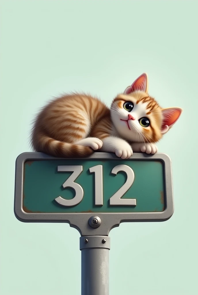 A super cute kitten lying on a sign that says 312 horizontal version
