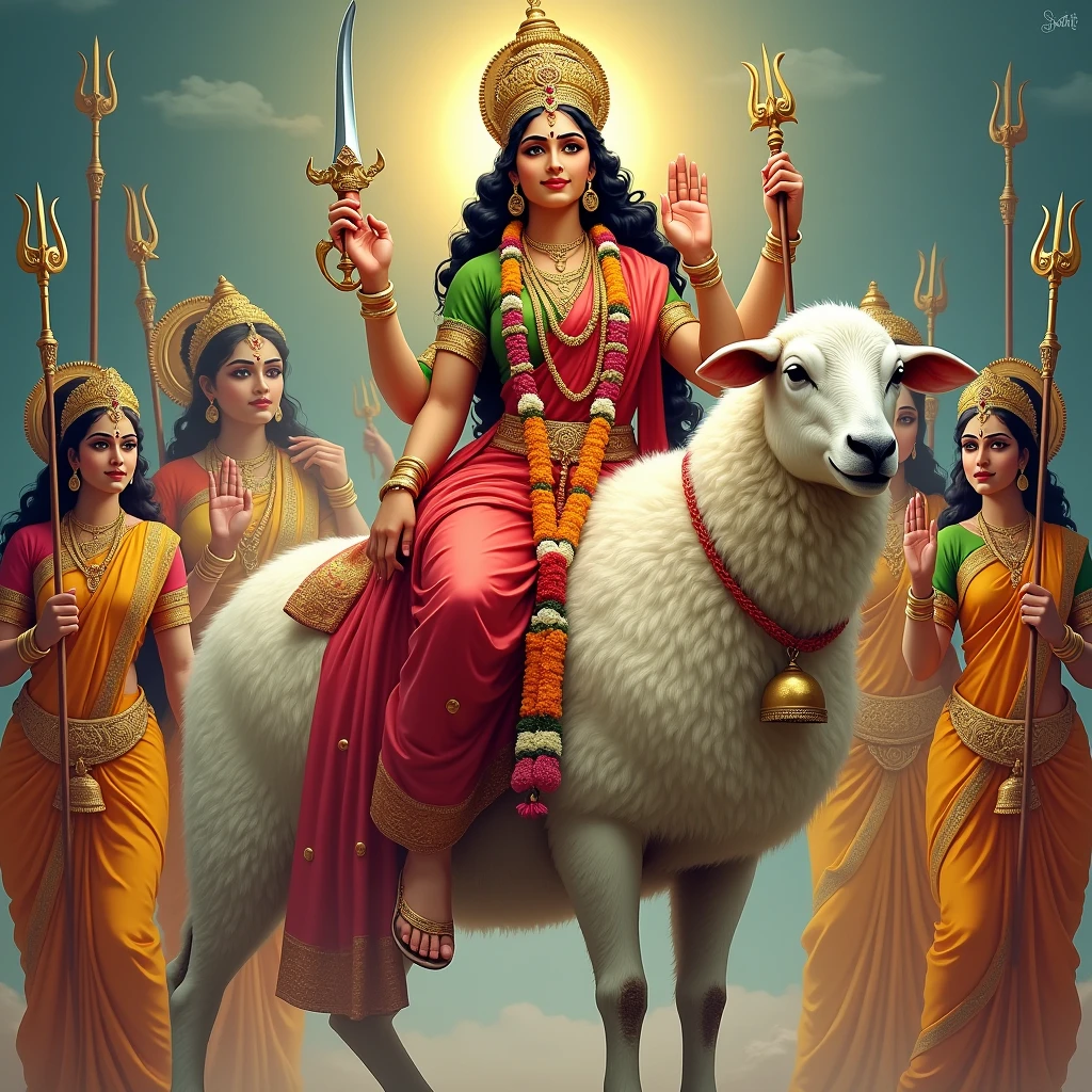 શ્રી ગેલ માતાજી એક મોટા ચિંગડા વાળા સફેદ રંગ નાં ઘેટાં પર બેઠા હોય છે અને શ્રી ગેલ માતાજી નાં હાથે આશીર્વાદ આપતા હોય છે અને બીજા હાથે માં તલવાર,ત્રીશુલય,ચક્ર, હોય છે અને શ્રી ગેલ માતાજી એ લાલ રંગ ની સાડી પહેરી હોય છે અને તેનું બ્લાઉઝ લીલા રંગનું હોય છે શ્રી ગેલ માતાજી ની બાજુ ૬ બહેનો સાથે ઉભા હોય છે અને ૬ બહેનો નાં હાથ માં ત્રીશુલ હોય છે અને શ્રી ગેલ માતાજી નાં ગળામાં ફુલો નો હાર હોય છે અને ઘેટાં નાં ગળામાં ધંટડી હોય છે અને શ્રી ગેલ માતાજી સાથે મળીને સાત બહેનો હોય છે