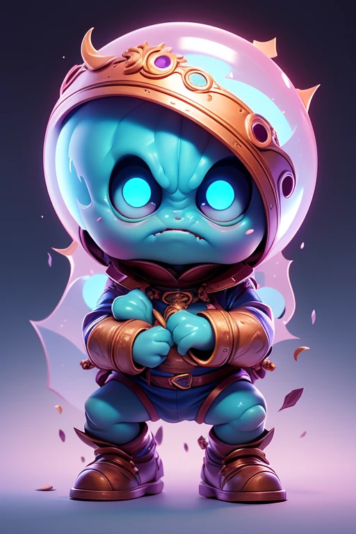 Create a monster image, a small, big-headed, baby monster.. The body is transparent and can be seen through. The image is sharp and detailed., with beautiful colors.. With arms, leg, eyes, mouth, พื้นหลังสีlegว