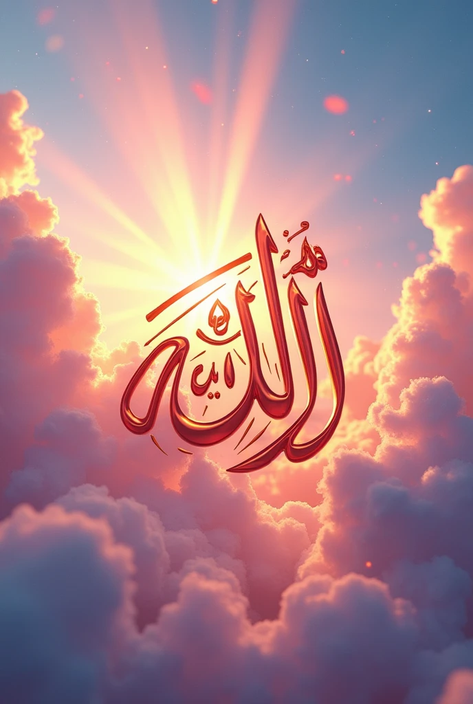 Name of Allah image 3d illustration realistic sky colours background bright light and sky