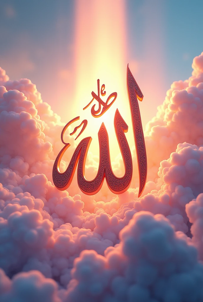 Name of Allah image 3d illustration realistic sky colours background bright light and sky