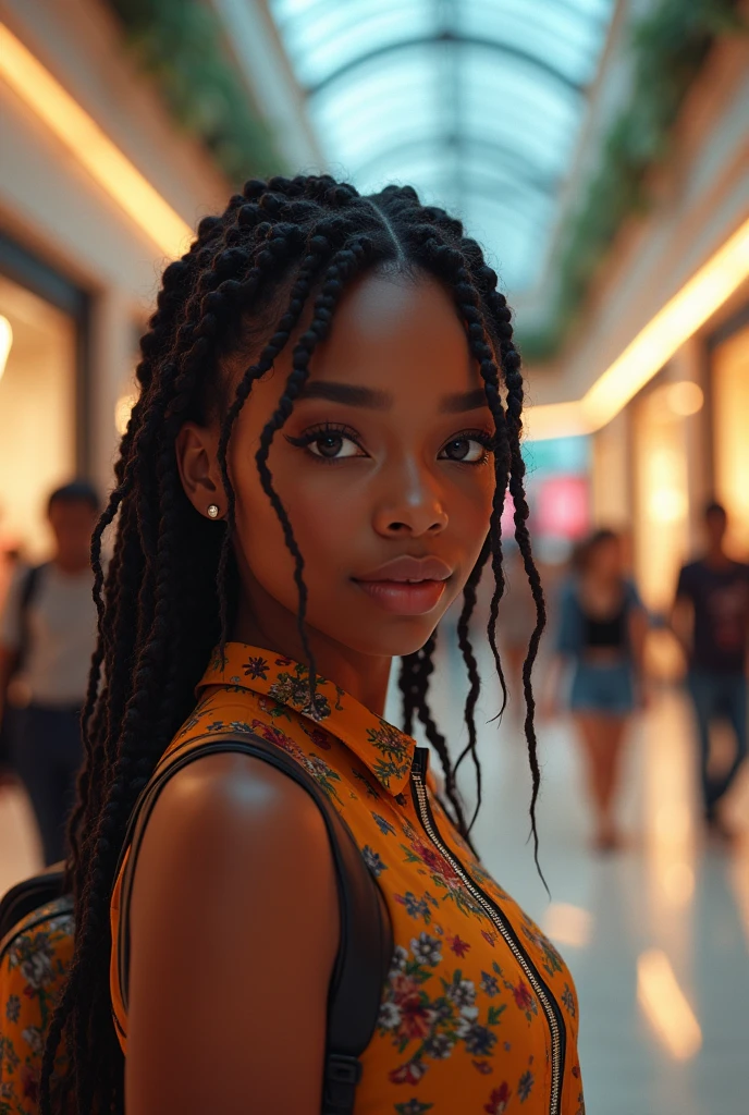 A very beautiful African American ager. going to the shopping mall