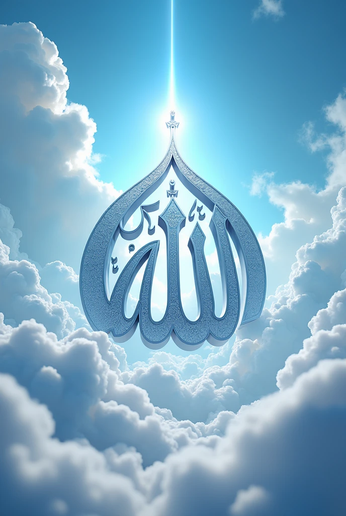 Name of Allah  image  3d illustration realistic  blue colours background bright light and sky

