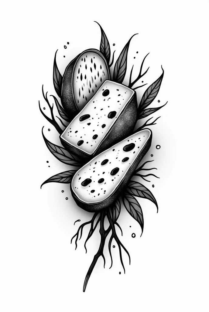 Cheese with Bread Black and White color for tattoo design