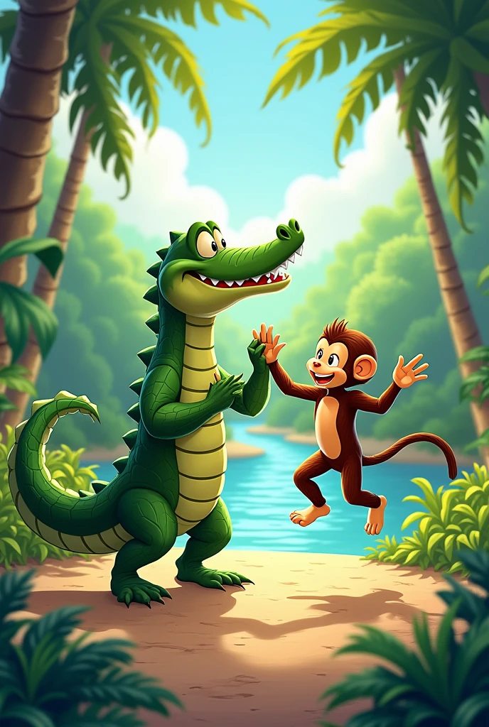 Crocodile and monkey  dancing 
