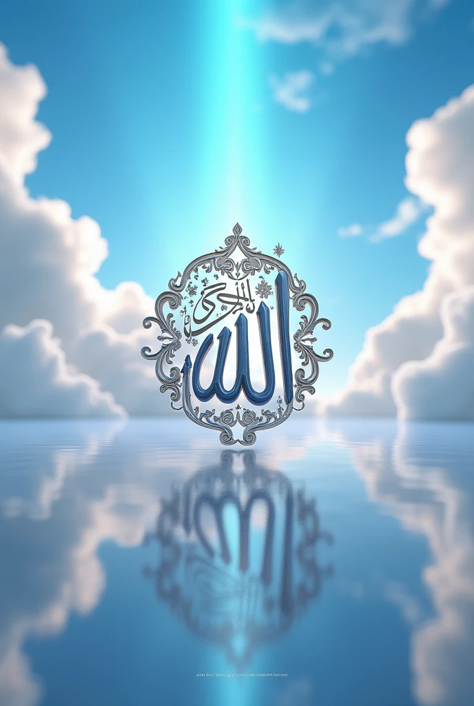 Name of Allah image 3d illustration realistic blue colours background bright light and sky