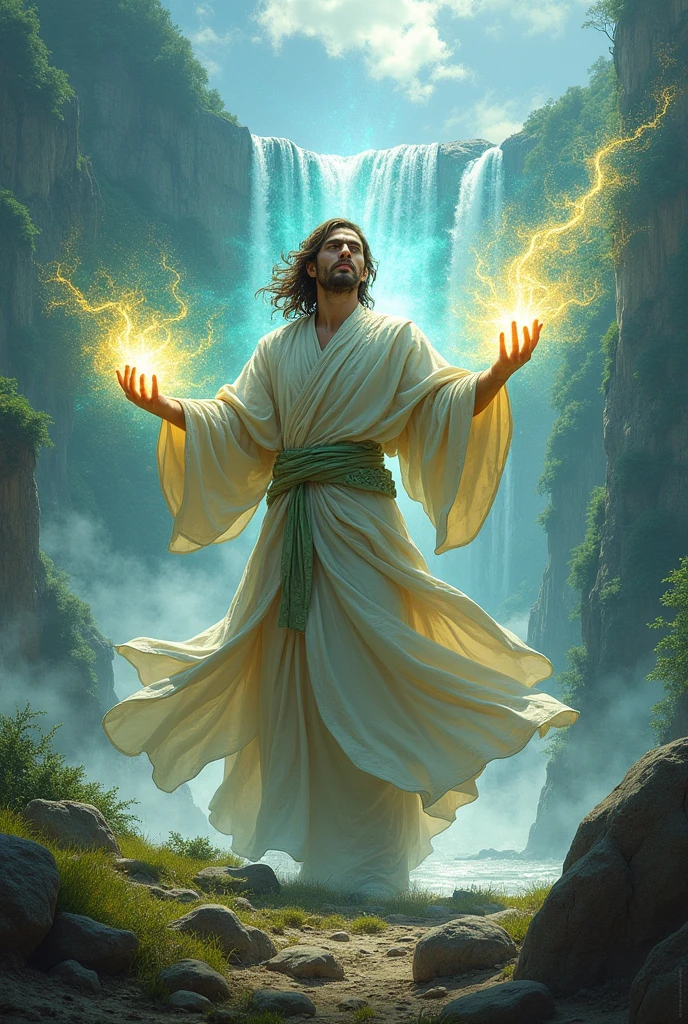 Show me a person using nature element