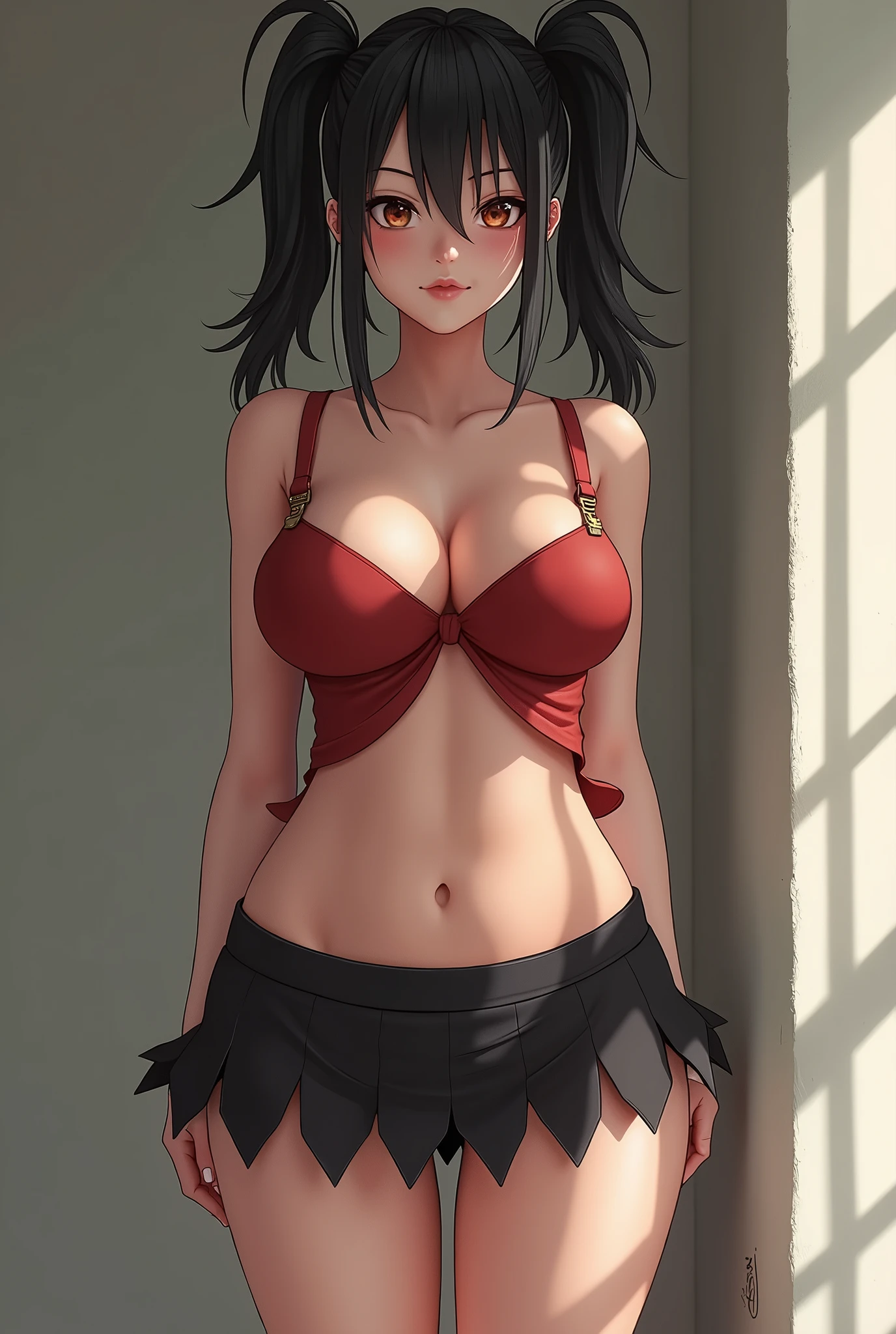 Sexy adult woman,Temari,standing still,huge breast,in her new sexy ninja mini skirt,show lot her body and open chest,hentai,snfw,thick body,age30,2 piggy tales
