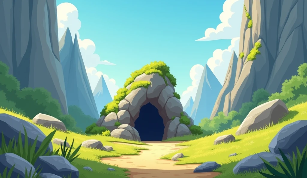 Show Between mountains stones cave cartoon