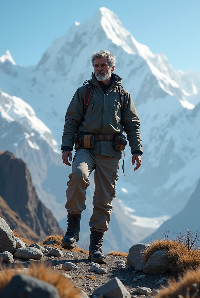 Man standing with one leg in himalaya