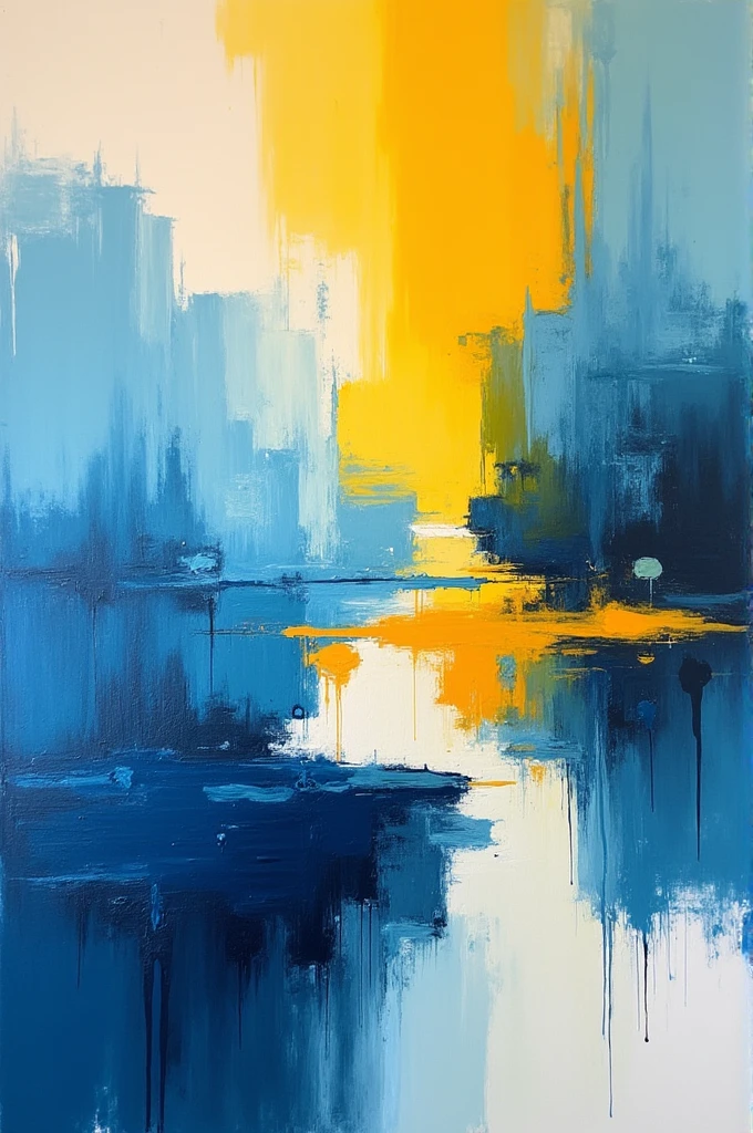 Abstract painting in blue and light yellow