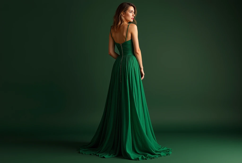 A woman in a green evening dress, beautiful detailed eyes, beautiful detailed lips, extremely detailed face and skin, long eyelashes, high heels, stilettos, fashionable, elegant, luxury, (best quality,4k,8k,highres,masterpiece:1.2),ultra-detailed,(realistic,photorealistic,photo-realistic:1.37),photoshoot,studio lighting,professional,vivid colors