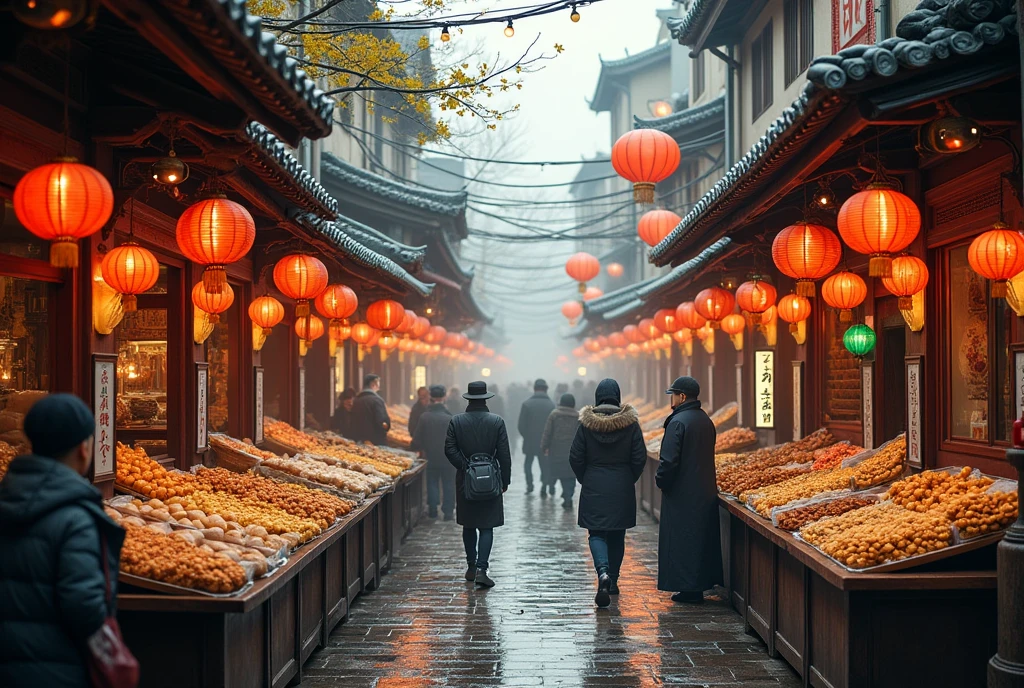 Ancient China,Bustling market,The vendors on both sides of the street are hawking their wares.,Bun shop,Restaurant