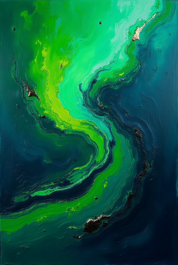 Abstract painting in green and navy blue