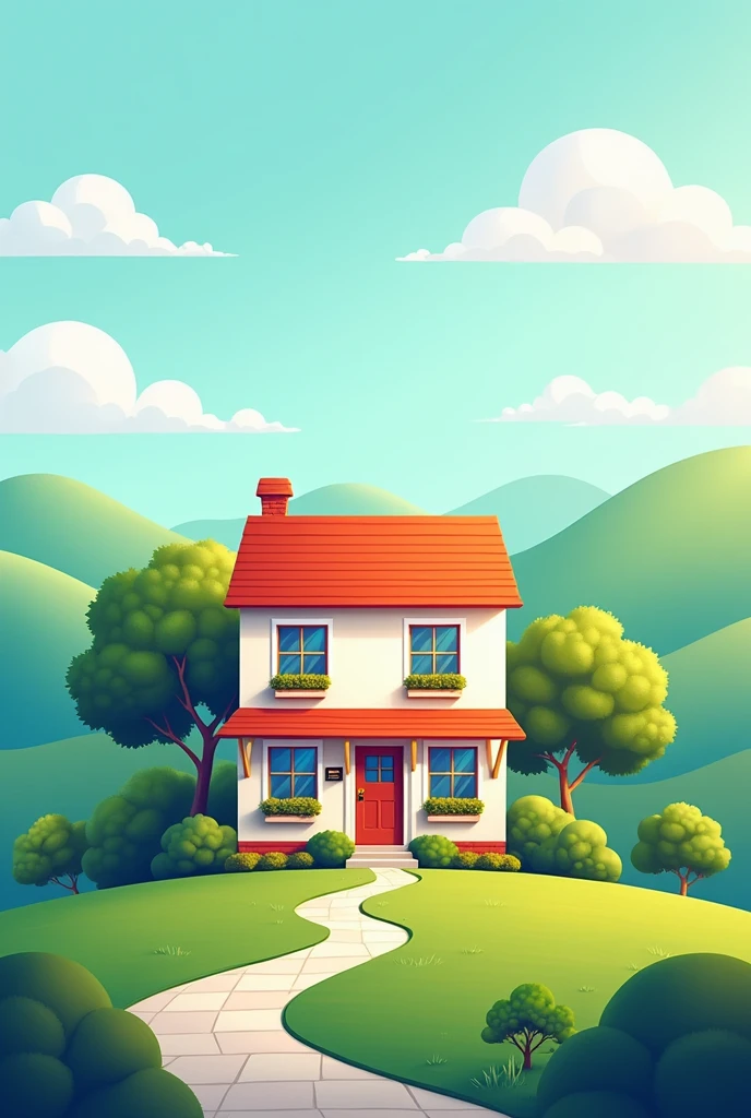 Une affiche publicitaire pour location de maison et vente de terrain.utilise la couleur blanc ,bleu et orange .