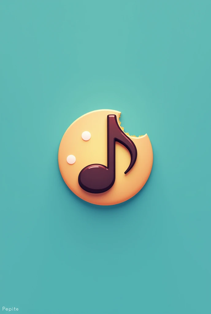 Un logo d'application, Une application au nom de pepite, en rapport avec la musique, on y voit une note de musique avec des traces de morsures comme corqué dans un gâteau et le nom
Gateau