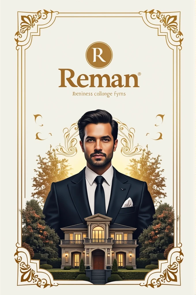 Main text : REMAN
The name of REMAN is the name of the business manager, you can combine with the logo something that illustrates luxury, a house, a villa, or a key
please note: to make the Main text with some art for
Please use dark colors for example white background, the logo which will be golden if possible, be creative
