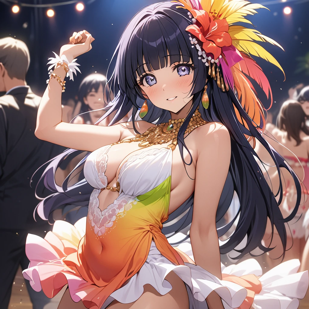 ((Highest quality)), ((masterpiece)), (detailed), （Perfect Face）、The woman is Reika Aoki with semi-long hair、A woman is dancing the lambada in a lambada costume in South America