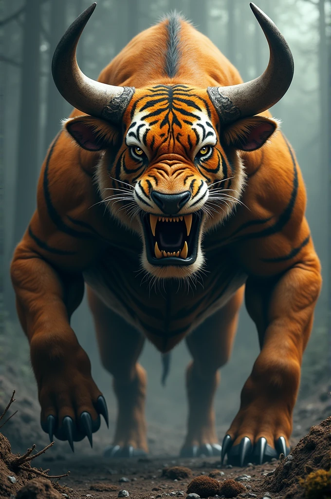 Angry bull body face tiger roar hybrid 