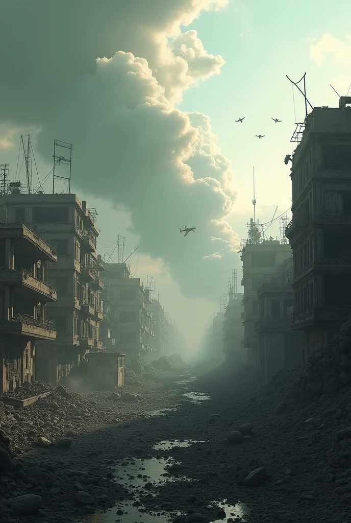 A pic of phalasteen disaster due to war with Israel there is fire and smoke and war aeroplane are bombarded on the building
In 1:1 size