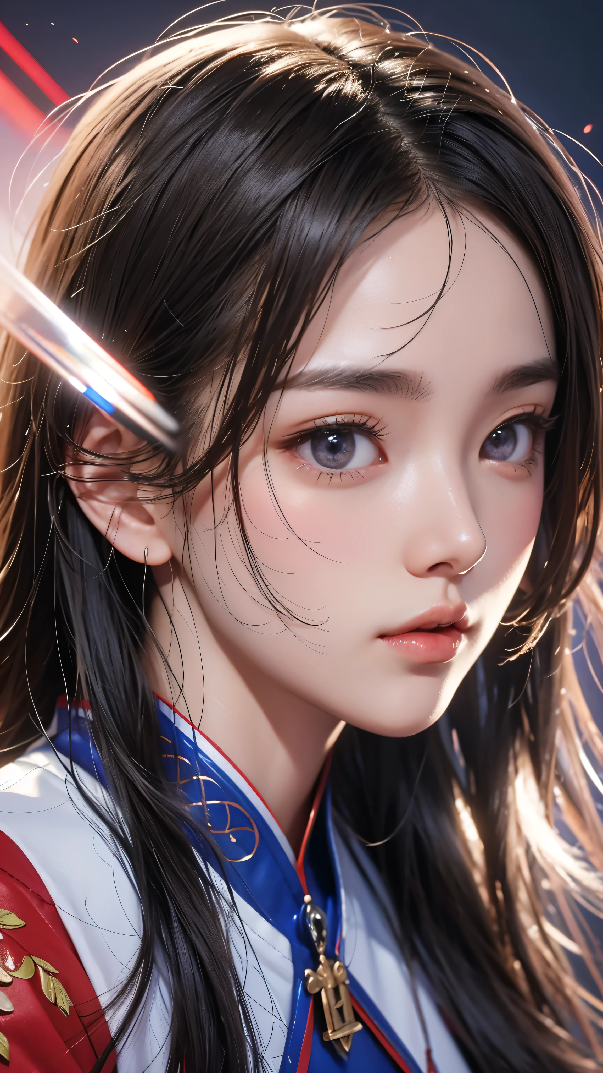 masterpiece, Highest quality, Very detailed, Facing the camera, Super detailed and complicated, Realistic, Sharp features, Very detailed, Sharp focus, Perfect Face, Perfect Face, Perfect symmetrical perfect eyes, Perfect Plump Lips, Flexible female form, cinematic, Film Light, Super detailed, hyper Realistic, masterpiece, Atmospheric, High resolution, Vibrant, Cheongsam Girl，Long Hair，Pure white background，Depth of written boundary，Low angle view，Calf Level View，Overclocked Renderer，Cinema Lighting，Ultra-fine，Very detailed，complicated，cinematic Perspective，CG Art，Side zipper