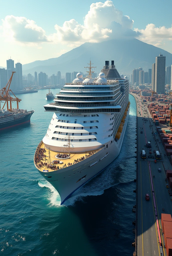 A cruise ship named MS Johann size of the harmony of the seas docking at Manila port