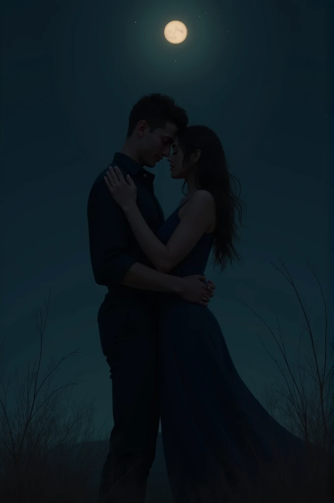 Men and women hug each other in dark night